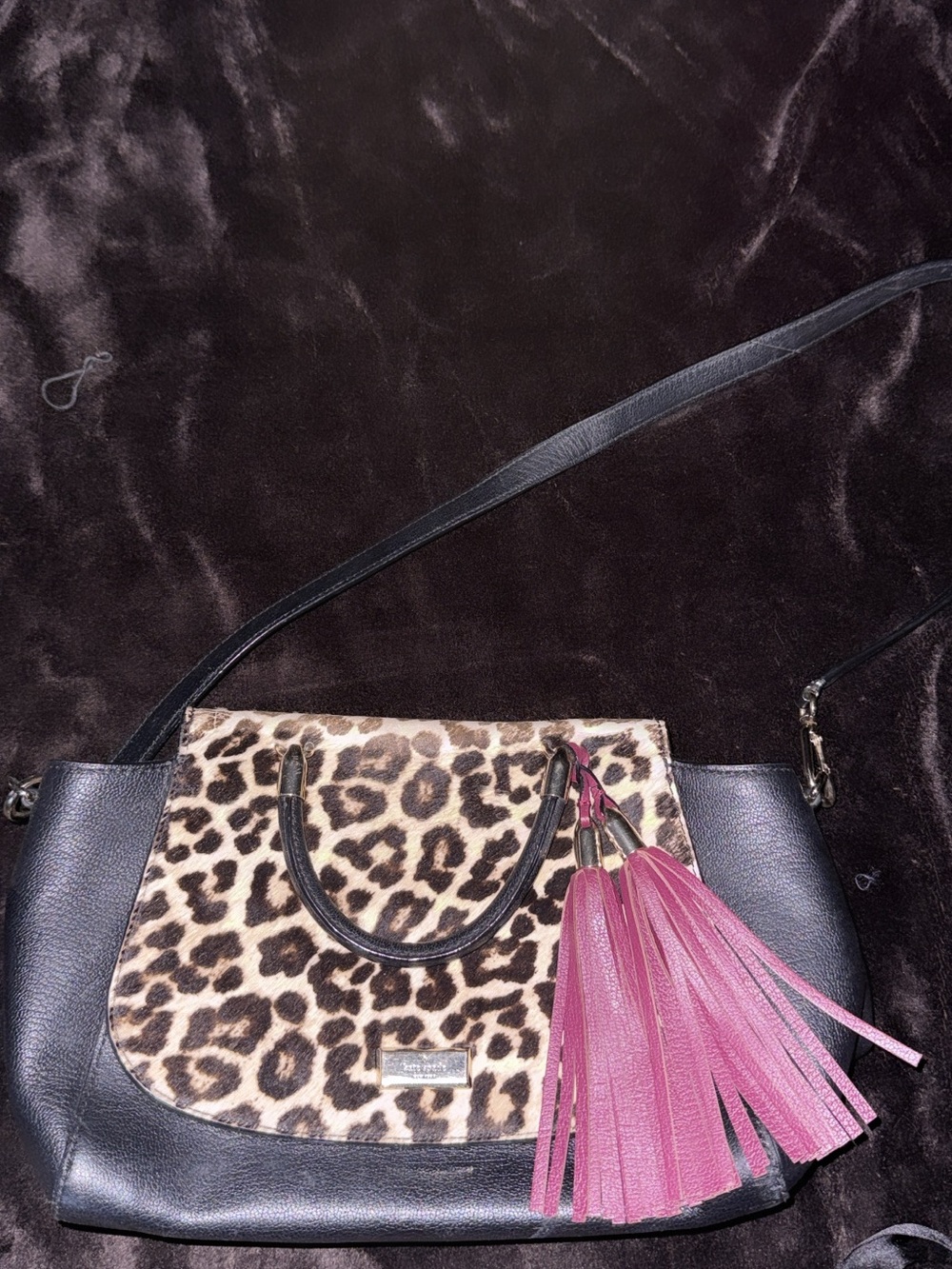 kate spade Leopard Print Shoulder Bag with Pink Tassel
